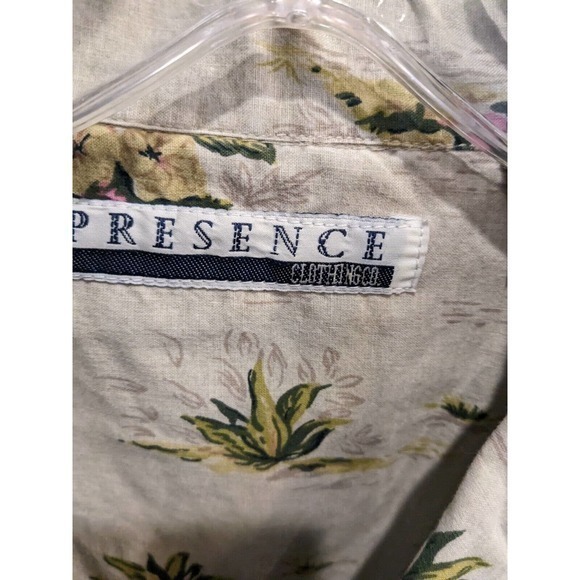 Vintage Presence Floral Hawaiian Button Up Green Shirt Size Large cotton - Picture 4 of 4